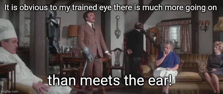 Much more going on that meets the ear | It is obvious to my trained eye there is much more going on; than meets the ear! | image tagged in pink panther,inspector clusseau,much more going on that meets the ear | made w/ Imgflip meme maker