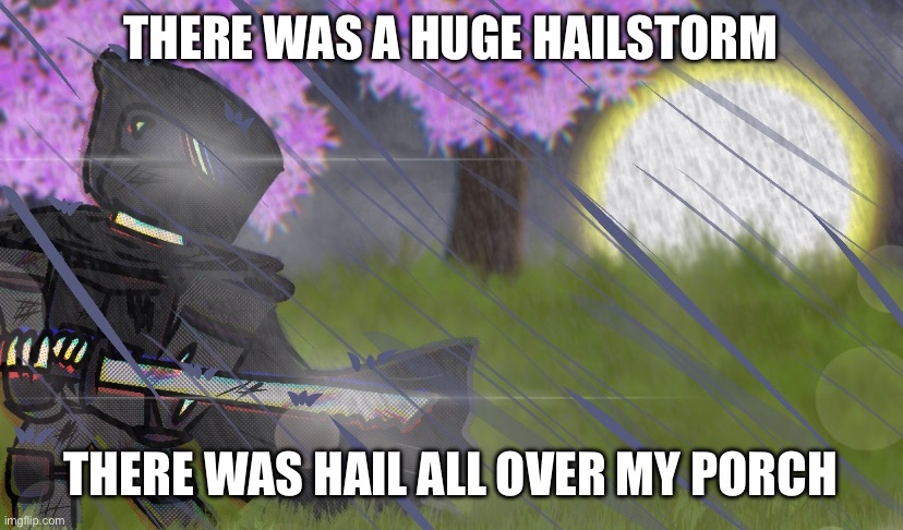 lasted like 10 minutes | THERE WAS A HUGE HAILSTORM; THERE WAS HAIL ALL OVER MY PORCH | image tagged in sword training | made w/ Imgflip meme maker
