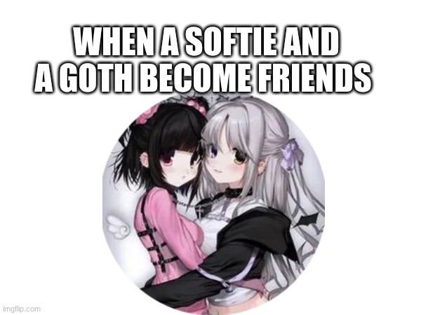 Goth Friends | WHEN A SOFTIE AND A GOTH BECOME FRIENDS | image tagged in true | made w/ Imgflip meme maker