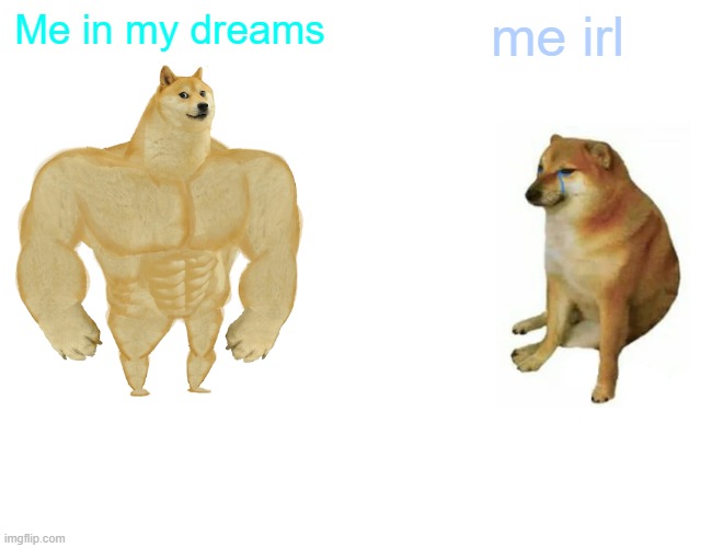 Buff Doge vs. Cheems | Me in my dreams; me irl | image tagged in lol | made w/ Imgflip meme maker