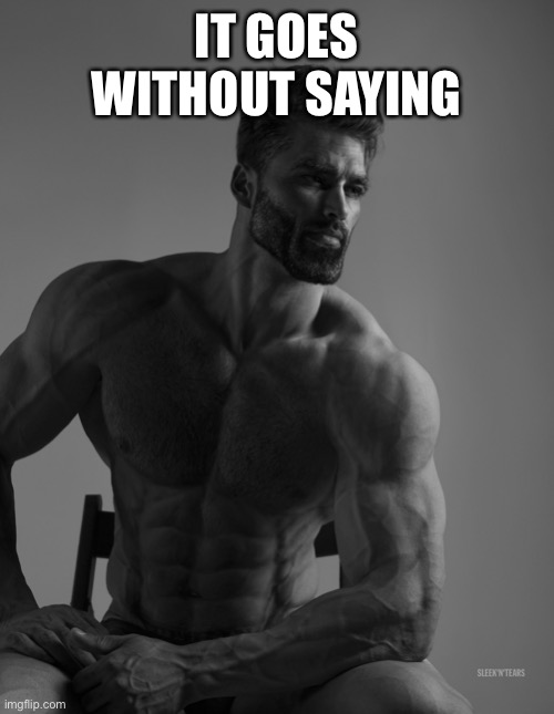 Giga Chad | IT GOES WITHOUT SAYING | image tagged in giga chad | made w/ Imgflip meme maker