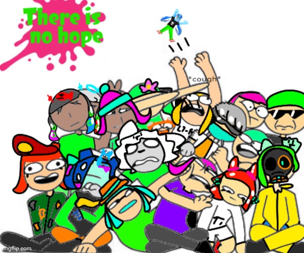 Every one of my Splatoon ocs in one photo. /j there are more | image tagged in splatoon,splatoon 2,splatoon 3,help | made w/ Imgflip meme maker