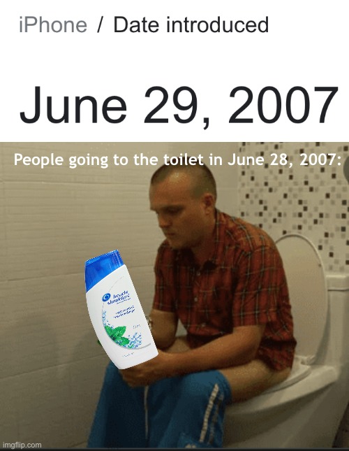 Paraben, sulfates, glycerin, sodium chloride, citric acid, aloe... | People going to the toilet in June 28, 2007: | image tagged in iphone,memes,funny,toilet,shampoo | made w/ Imgflip meme maker