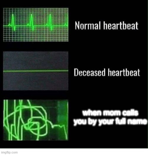 Image Title | when mom calls you by your full name | image tagged in normal heartbeat deceased heartbeat,funny,front page plz,mom | made w/ Imgflip meme maker