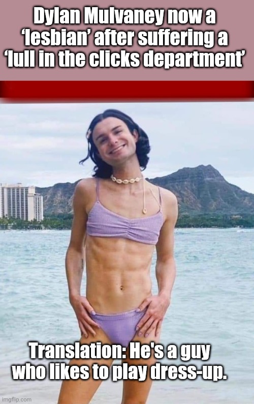 Dylan Mulvany | Dylan Mulvaney now a ‘lesbian’ after suffering a ‘lull in the clicks department’; Translation: He's a guy who likes to play dress-up. | image tagged in dylan mulvany,lbgtq,just stupid | made w/ Imgflip meme maker