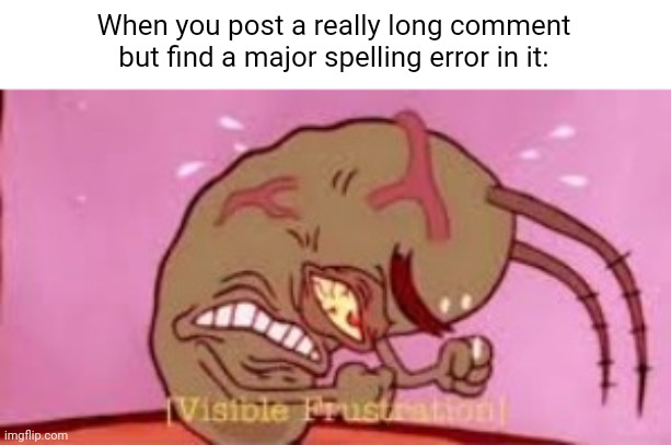 Meme #1,731 | When you post a really long comment but find a major spelling error in it: | image tagged in visible frustration,memes,relatable,comments,typos,annoying | made w/ Imgflip meme maker