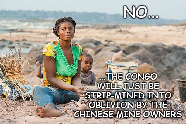 NO... ...THE CONGO WILL JUST BE STRIP-MINED INTO OBLIVION BY THE CHINESE MINE OWNERS | made w/ Imgflip meme maker