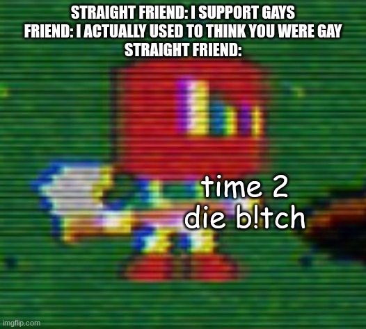 (insert very scared clock noises) | STRAIGHT FRIEND: I SUPPORT GAYS
FRIEND: I ACTUALLY USED TO THINK YOU WERE GAY
STRAIGHT FRIEND:; time 2 die b!tch | image tagged in pissed off andy,lgbtq,are the straights ok | made w/ Imgflip meme maker