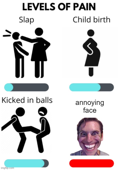 hehehe | annoying face | image tagged in levels of pain,sus | made w/ Imgflip meme maker