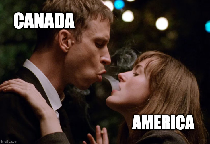 Smoky Canada | CANADA; AMERICA | image tagged in smoke blowing | made w/ Imgflip meme maker