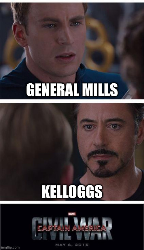 Milk has been spilled | GENERAL MILLS; KELLOGGS | image tagged in memes,marvel civil war 1 | made w/ Imgflip meme maker