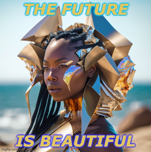 Afrofuturism | THE FUTURE; IS BEAUTIFUL | image tagged in afrofuturism,black,power,beauty,future | made w/ Imgflip meme maker