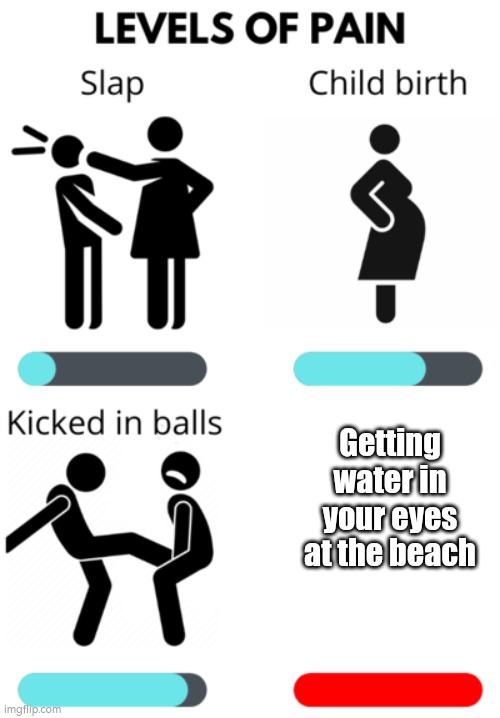 Ye | Getting water in your eyes at the beach | image tagged in levels of pain,summer,relatable | made w/ Imgflip meme maker