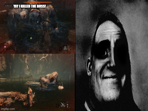 Sekiro be like | YAY I KILLED THE BOSS! | image tagged in memes,sekiro,traumatized mr incredible | made w/ Imgflip meme maker