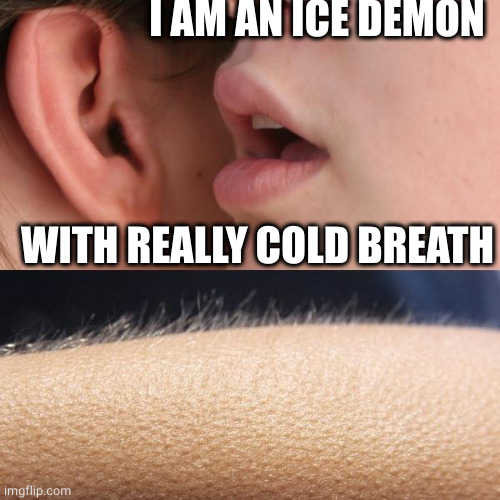 Fear my chill | I AM AN ICE DEMON; WITH REALLY COLD BREATH | image tagged in whisper and goosebumps,demon,cold,breath,funny | made w/ Imgflip meme maker