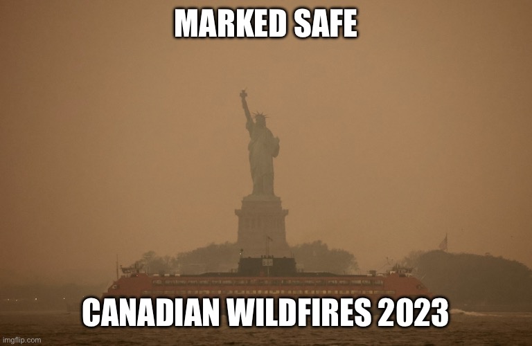 Wildfires 2023 | MARKED SAFE; CANADIAN WILDFIRES 2023 | image tagged in wildfires 2023 | made w/ Imgflip meme maker
