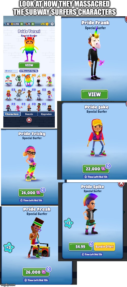 R.I.P subway surfers characters (mod note: disables comments cuz yall cant be nice) | LOOK AT HOW THEY MASSACRED THE SUBWAY SURFERS CHARACTERS | made w/ Imgflip meme maker