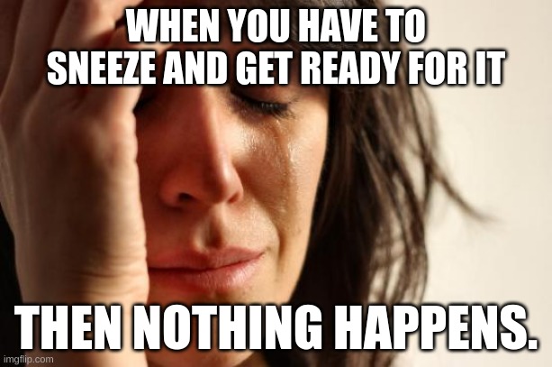 HApPenEd tO mE TodAY | WHEN YOU HAVE TO SNEEZE AND GET READY FOR IT; THEN NOTHING HAPPENS. | image tagged in memes,first world problems | made w/ Imgflip meme maker