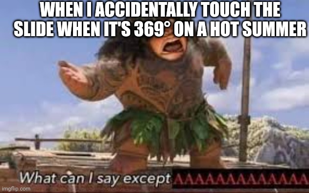 I still do this | WHEN I ACCIDENTALLY TOUCH THE SLIDE WHEN IT'S 369° ON A HOT SUMMER | image tagged in what can i say except aaaaaaaaaaa | made w/ Imgflip meme maker