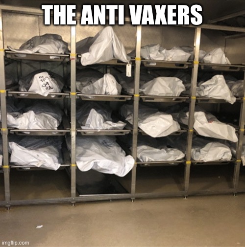 COVID Morgue - Trump voters antivax | THE ANTI VAXERS | image tagged in covid morgue - trump voters antivax | made w/ Imgflip meme maker