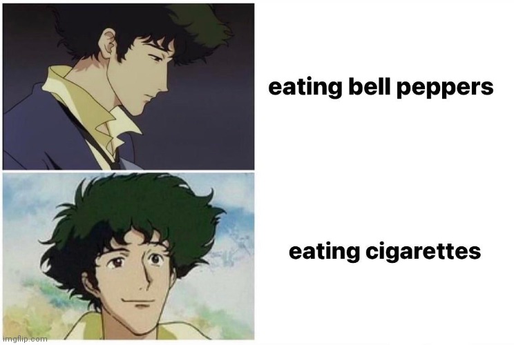 I found this off the Internet. This is noot mine. Only cowboy bebop fans will understand | image tagged in spike,cowboy bebop | made w/ Imgflip meme maker