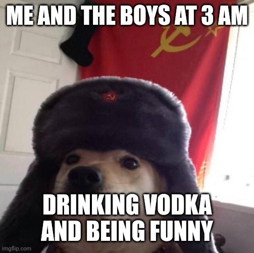 Russian Doge | ME AND THE BOYS AT 3 AM; DRINKING VODKA AND BEING FUNNY | image tagged in russian doge | made w/ Imgflip meme maker