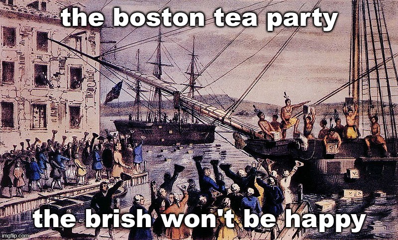 the boston tea party; the brish won't be happy | made w/ Imgflip meme maker