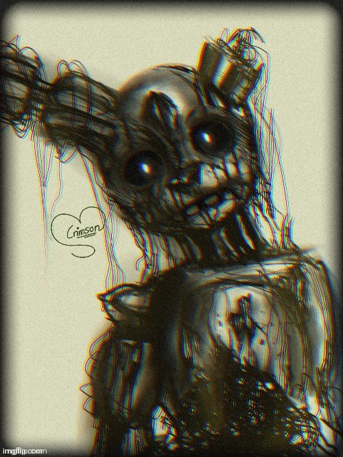 My friend drew one of my FNaF ocs, Blink the Bunny. This is his withered variant, after the fire of Blink's Diner. | made w/ Imgflip meme maker