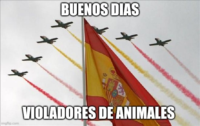 Viva España | BUENOS DIAS VIOLADORES DE ANIMALES | image tagged in viva espa a | made w/ Imgflip meme maker