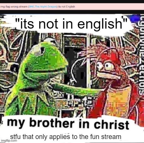 "its not in english"; stfu that only applies to the fun stream | image tagged in my brother in christ | made w/ Imgflip meme maker