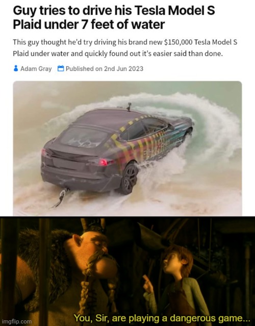 Tesla Model S Plaid | image tagged in you sir are playing a dangerous game,cars,car,water,underwater,memes | made w/ Imgflip meme maker