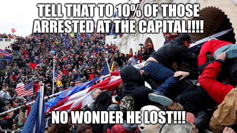 Capitol Terrorists | TELL THAT TO 10% OF THOSE ARRESTED AT THE CAPITAL!!!! NO WONDER HE LOST!!! | image tagged in capitol terrorists | made w/ Imgflip meme maker