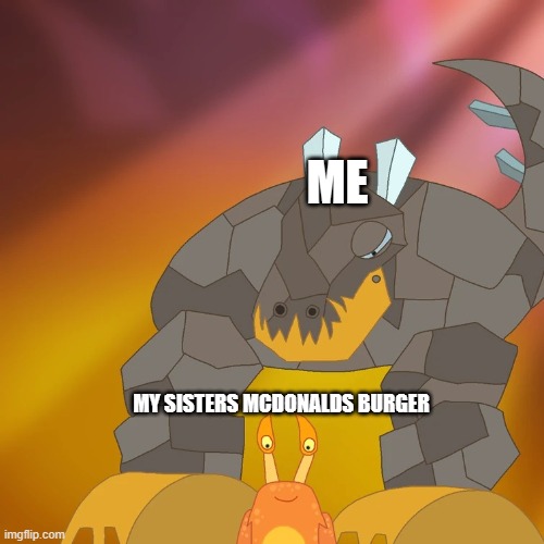 trox meme | ME; MY SISTERS MCDONALDS BURGER | image tagged in trox meme | made w/ Imgflip meme maker