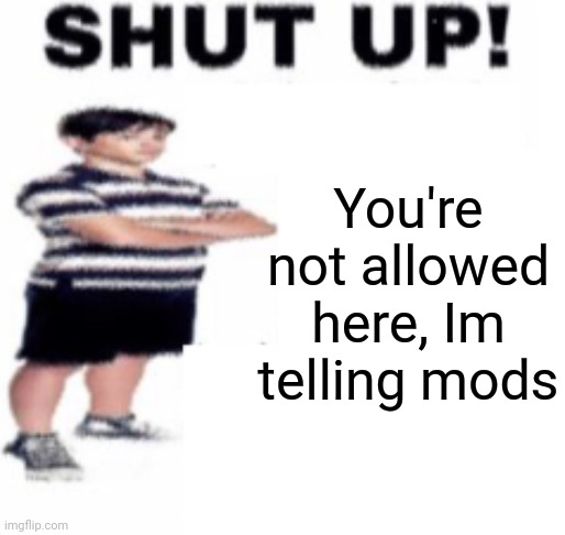 shut up | You're not allowed here, Im telling mods | image tagged in shut up | made w/ Imgflip meme maker