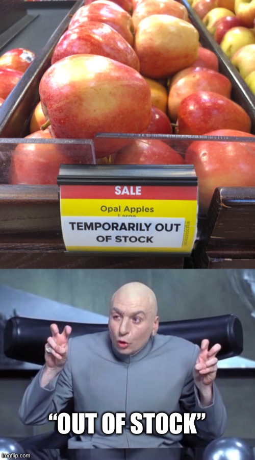 Uhhh… | “OUT OF STOCK” | image tagged in dr evil air quotes,you had one job,failure | made w/ Imgflip meme maker
