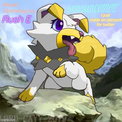 Im a fish :3 | Rush E; I just made an account for twitter | image tagged in chorus announcements | made w/ Imgflip meme maker