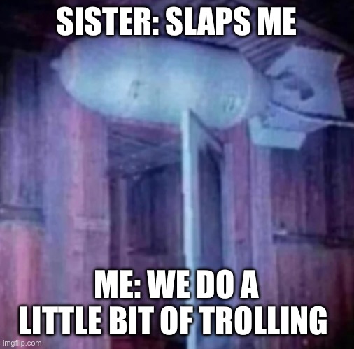 Minor inconvenience | SISTER: SLAPS ME; ME: WE DO A LITTLE BIT OF TROLLING | image tagged in nuclear bomb,trolling | made w/ Imgflip meme maker
