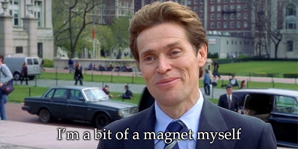 Magnetic attraction | I’m a bit of a magnet myself | image tagged in i'm a bit of a myself,magnet,magnetism,attraction | made w/ Imgflip meme maker