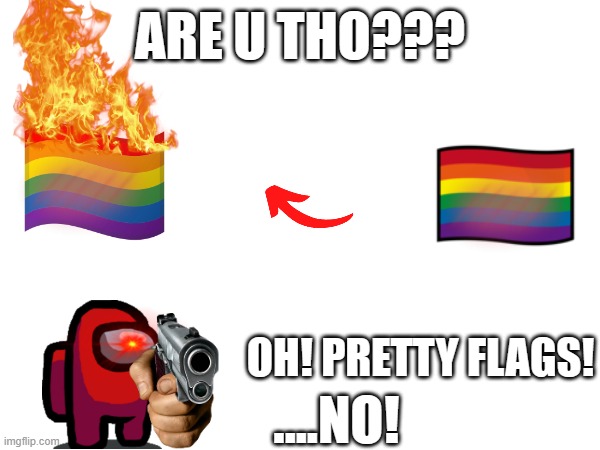 ARE U THO??? OH! PRETTY FLAGS! ....NO! | made w/ Imgflip meme maker