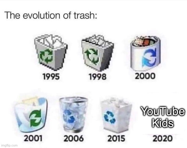 The evolution of trash | YouTube Kids | image tagged in the evolution of trash | made w/ Imgflip meme maker