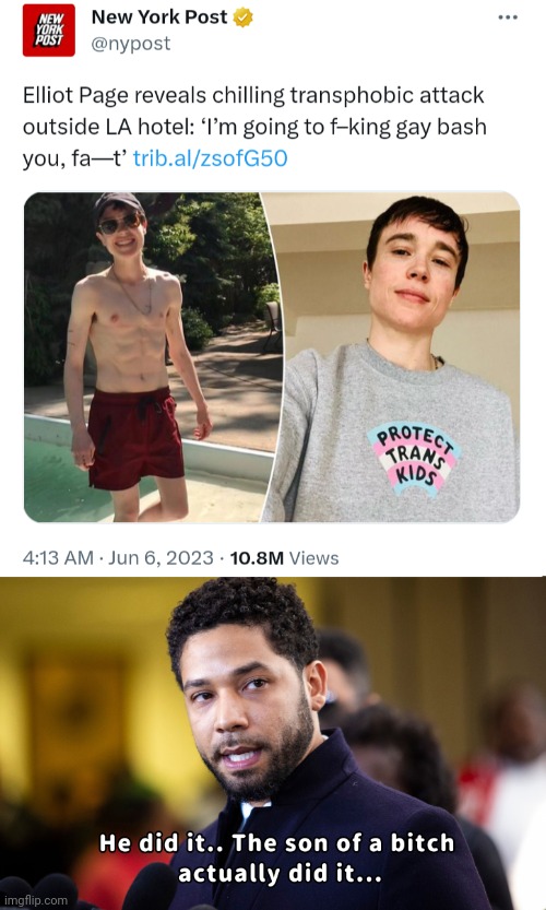 Looks like Ellen Page just pulled a Jussie | image tagged in political humor | made w/ Imgflip meme maker