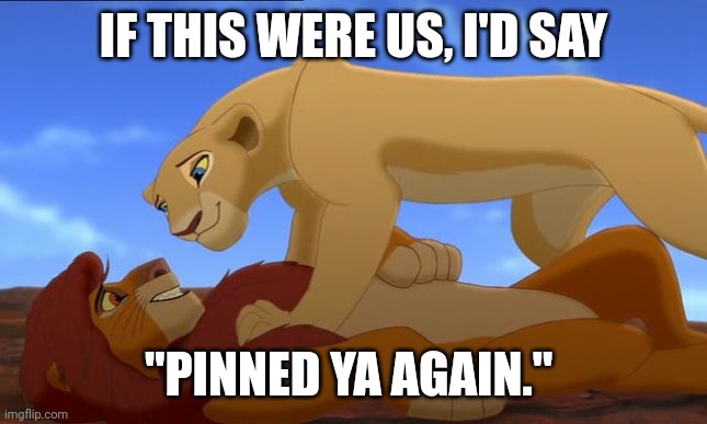 Pinned ya | IF THIS WERE US, I'D SAY; "PINNED YA AGAIN." | image tagged in lion king consent | made w/ Imgflip meme maker