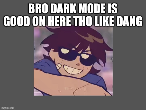 a | BRO DARK MODE IS GOOD ON HERE THO LIKE DANG | image tagged in dark mode,imgflip,opinion | made w/ Imgflip meme maker