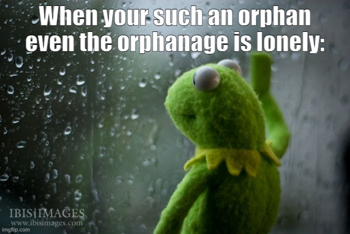 kermit window | When your such an orphan even the orphanage is lonely: | image tagged in funny,kermit,lonely,sad,depression,window | made w/ Imgflip meme maker