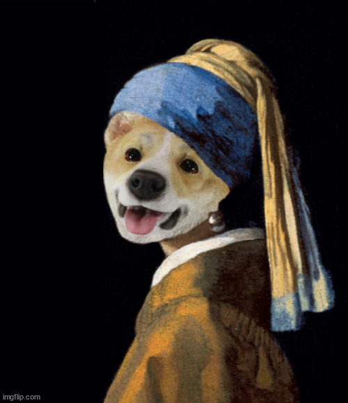 Corgi with a Pearl Earring | image tagged in corgi,dog,dogs,girl with a pearl earring,funny,memes | made w/ Imgflip meme maker