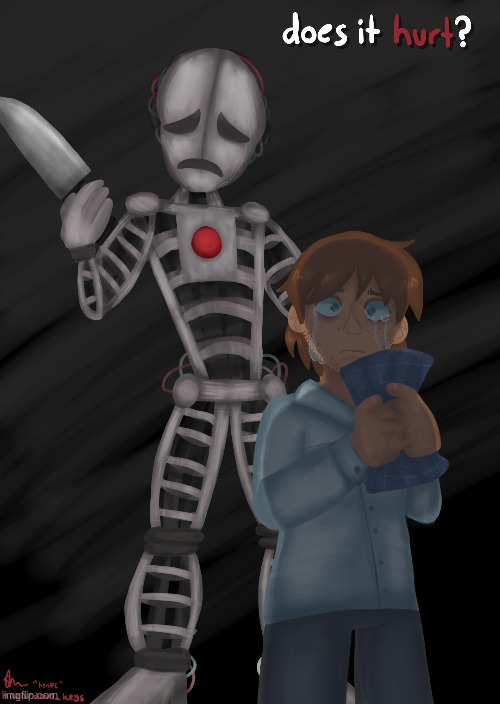 some more henry art, it's from the novel trilogy this time [bloodied version not submitted but its in my images] | image tagged in fnaf,five nights at freddy's,art,henry emily,the silver eyes | made w/ Imgflip meme maker