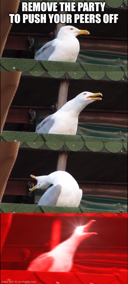 Inhaling Seagull | REMOVE THE PARTY TO PUSH YOUR PEERS OFF | image tagged in memes,inhaling seagull | made w/ Imgflip meme maker