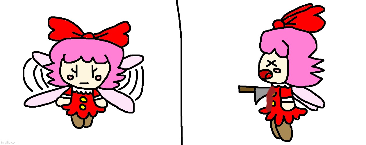 Ribbon dies with a knife (Comic) | image tagged in ribbon,kirby,gore,blood,comics/cartoons,parody | made w/ Imgflip meme maker