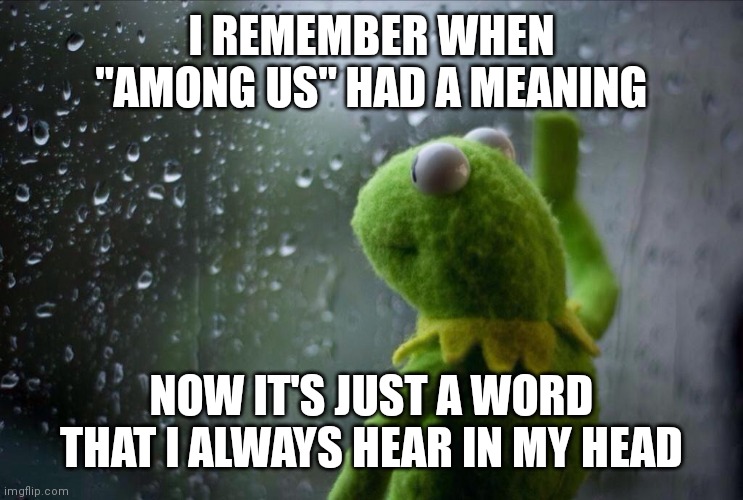 amog- | I REMEMBER WHEN "AMONG US" HAD A MEANING; NOW IT'S JUST A WORD THAT I ALWAYS HEAR IN MY HEAD | image tagged in sad kermit,stop posting about among us,idk,memes | made w/ Imgflip meme maker