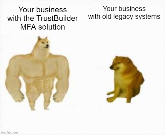 Two dogs | Your business with old legacy systems; Your business with the TrustBuilder MFA solution | image tagged in two dogs | made w/ Imgflip meme maker